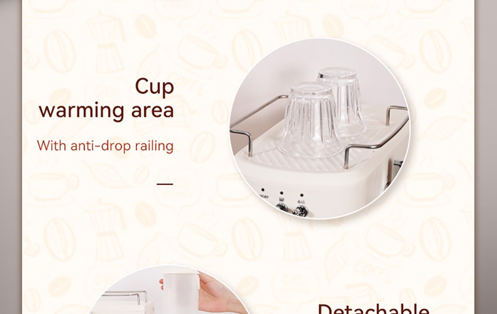 KONKA KKFJ-1203Y Espresso Coffee Machine, 20Bar Pressure, 1.2L Water Tank, Steam Milk Froth, with Temperature Dial, EU Plug - White