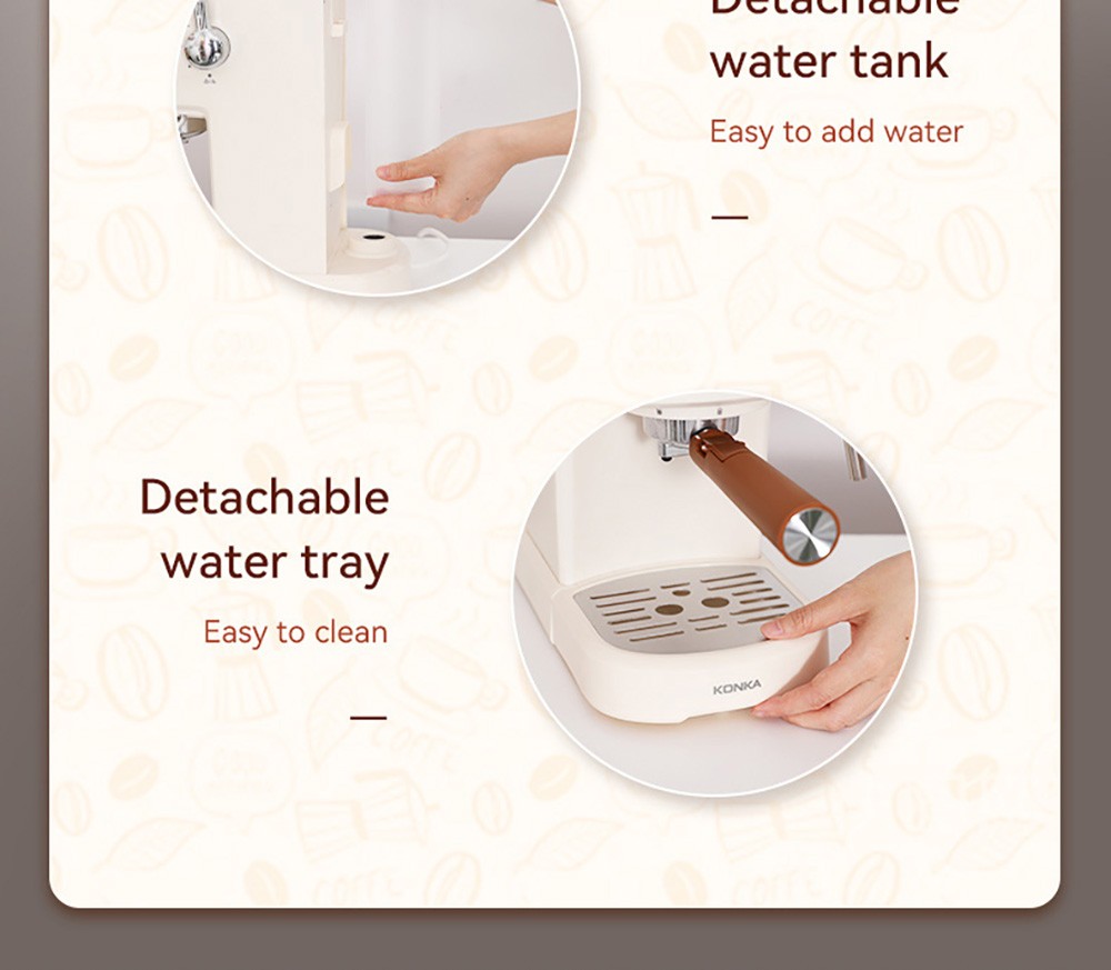 KONKA KKFJ-1203Y Espresso Coffee Machine, 20Bar Pressure, 1.2L Water Tank, Steam Milk Froth, with Temperature Dial, EU Plug - White