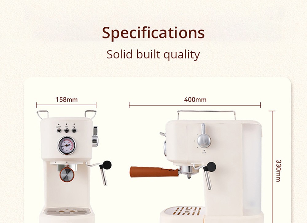 KONKA KKFJ-1203Y Espresso Coffee Machine, 20Bar Pressure, 1.2L Water Tank, Steam Milk Froth, with Temperature Dial, EU Plug - White