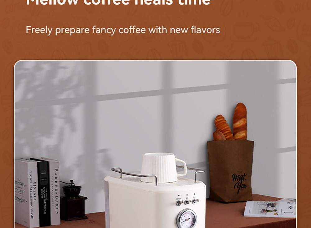 KONKA KKFJ-1203Y Espresso Coffee Machine, 20Bar Pressure, 1.2L Water Tank, Steam Milk Froth, with Temperature Dial, EU Plug - White