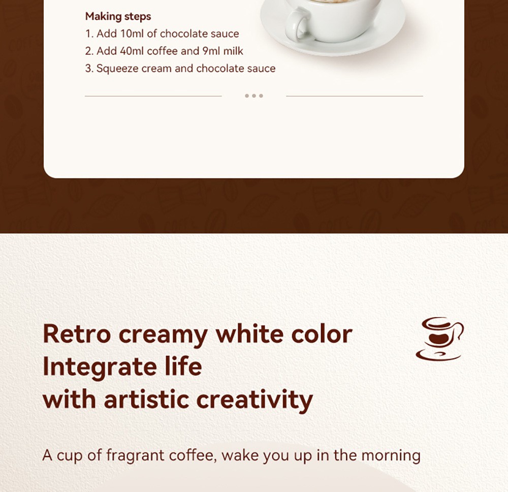 KONKA KKFJ-1203Y Espresso Coffee Machine, 20Bar Pressure, 1.2L Water Tank, Steam Milk Froth, with Temperature Dial, EU Plug - White