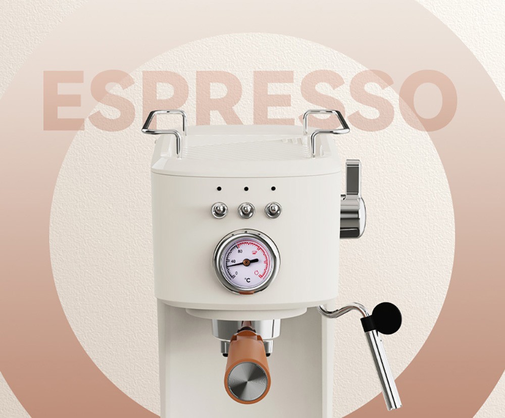 KONKA KKFJ-1203Y Espresso Coffee Machine, 20Bar Pressure, 1.2L Water Tank, Steam Milk Froth, with Temperature Dial, EU Plug - White