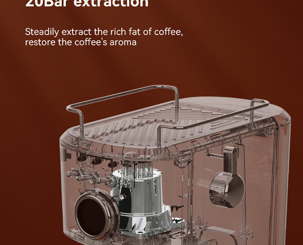 KONKA KKFJ-1203Y Espresso Coffee Machine, 20Bar Pressure, 1.2L Water Tank, Steam Milk Froth, with Temperature Dial, EU Plug - White