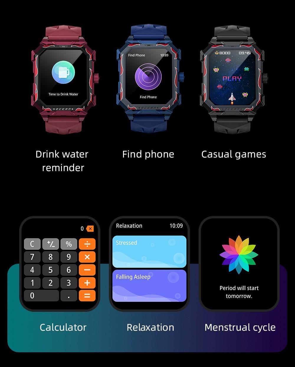 LOKMAT Ocean Max Sport Smartwatch Fitness Tracker Heart Rate, Blood Oxygen Monitor, Bluetooth 5.3 - Red