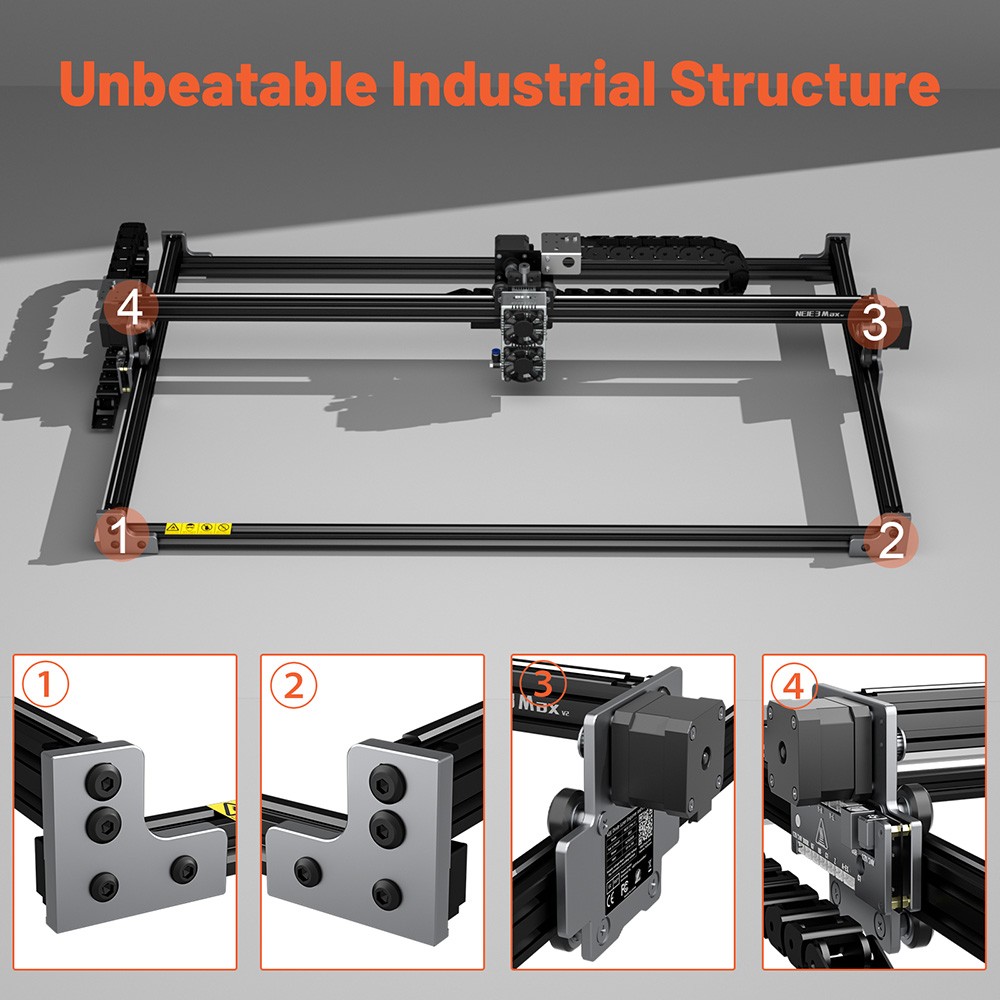 NEJE 3 Max V2 Laserová gravírovacia fréza, výkon lasera 24 W, laserový modul E80, 0,06x0.06mm, ovládanie aplikácie, gravírovanie offline, 790x470mm