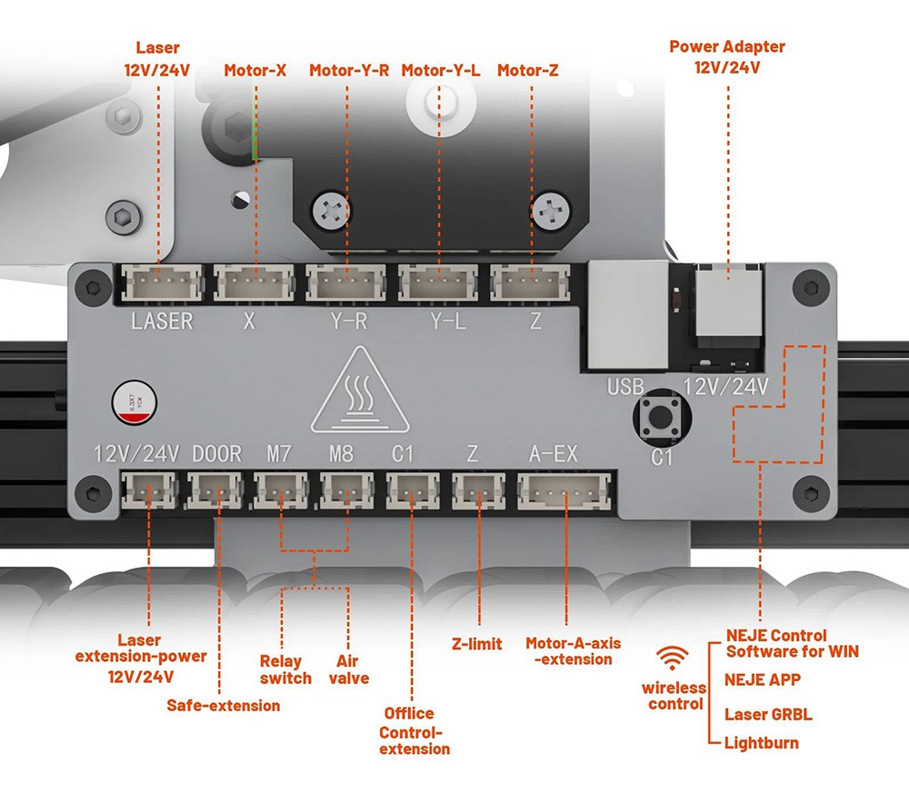 laserová gravírovačka NEJE 3 Max V2, výkon lasera 24 W, laserový modul E80, 0,06x0.06mm, ovládanie aplikácie, gravírovanie offline, 790x470mm