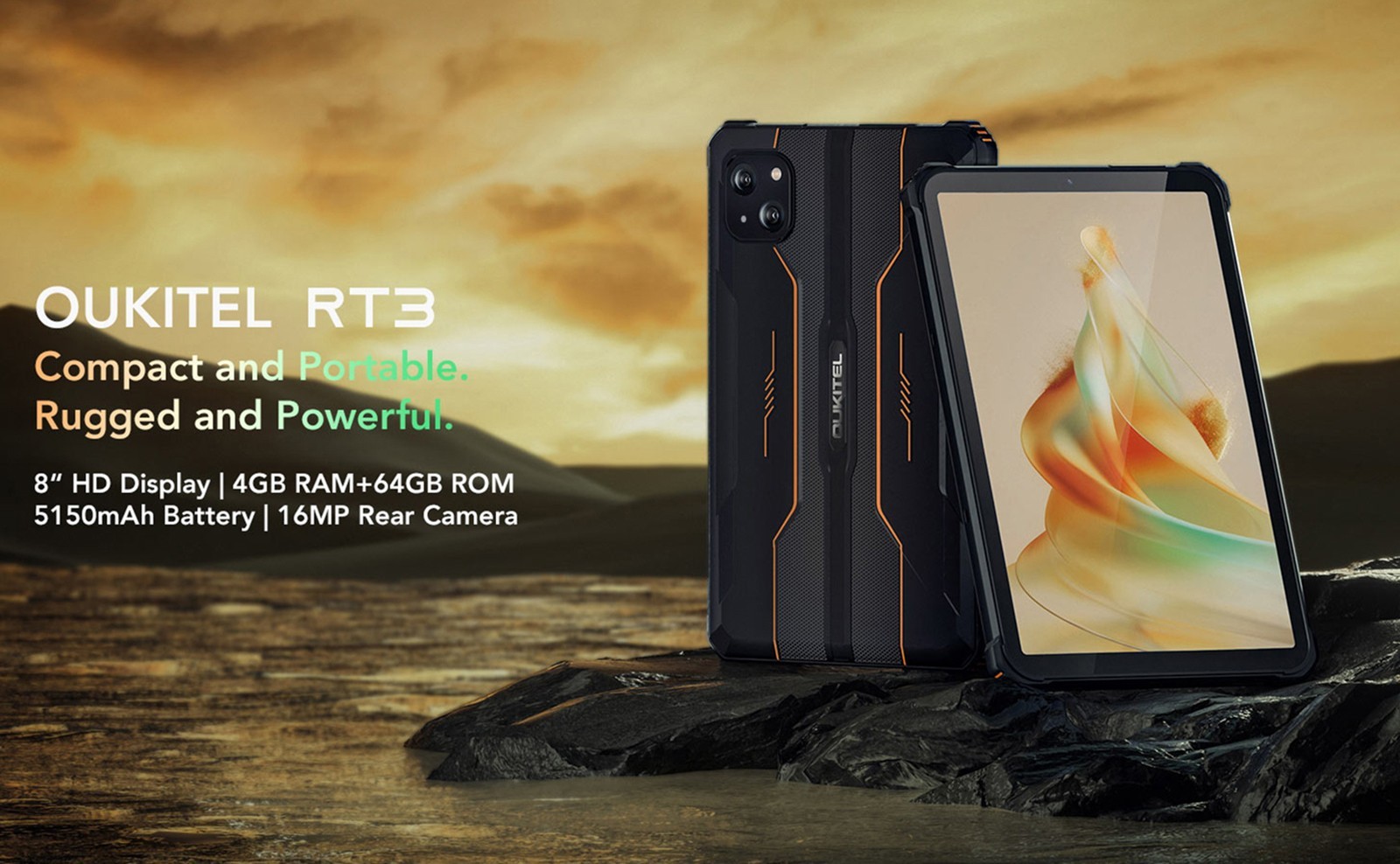 OUKITEL RT3 4G Tablet 8'' HD IPS Screen, MT6762 CPU, 4GB RAM 64GB ROM, Android 12, 5G WiFi Dual SIM Card - Black