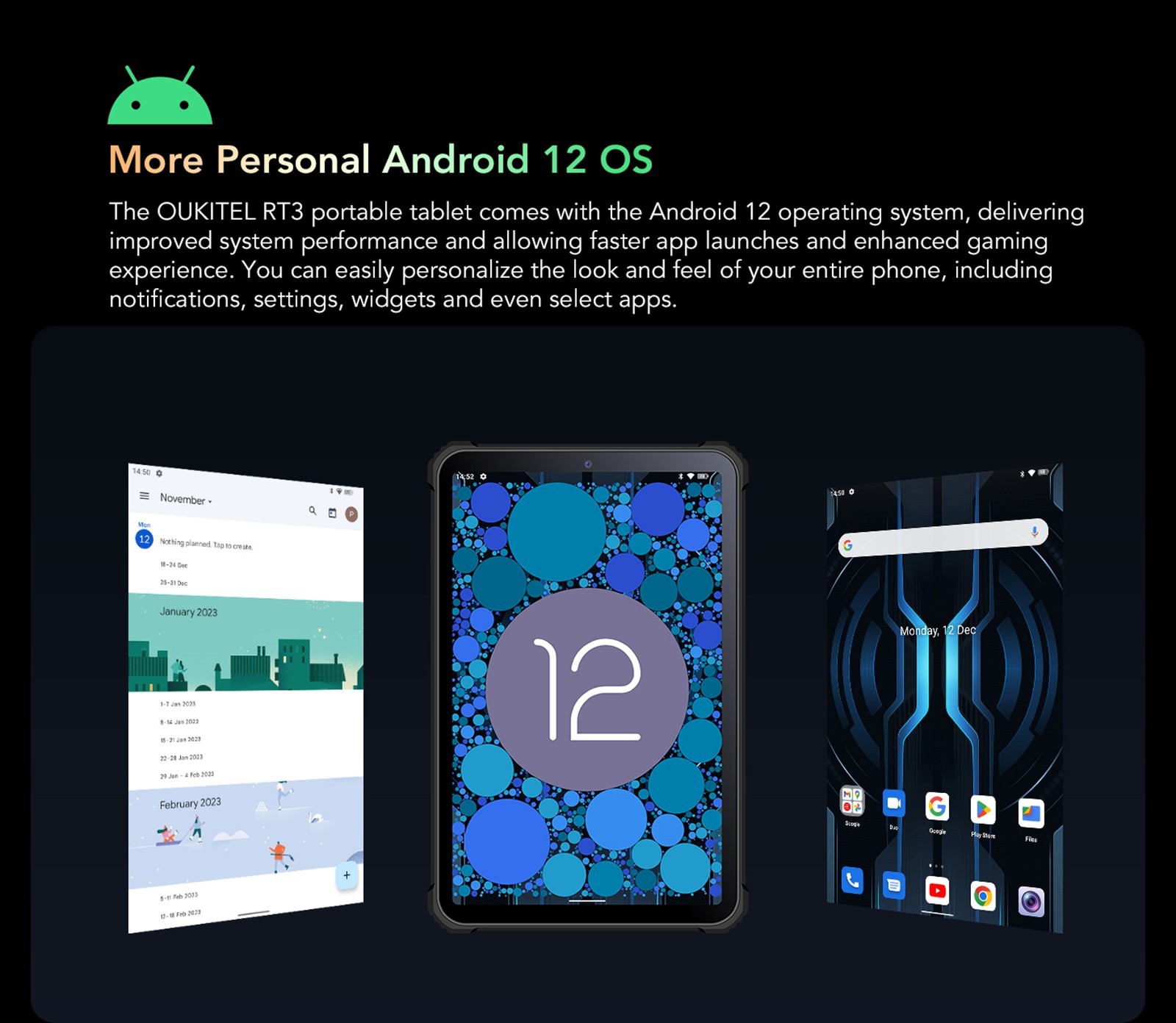 OUKITEL RT3 4G Tablet 8'' HD IPS Screen, MT6762 CPU, 4GB RAM 64GB ROM, Android 12, 5G WiFi Dual SIM Card - Black