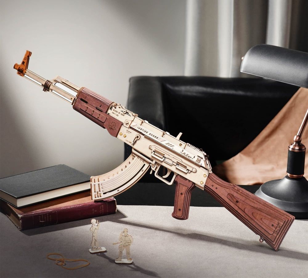 ROKR Assault Rifle AK-47 Drevená skladačka, model s dvojitou streľbou, 315 ks