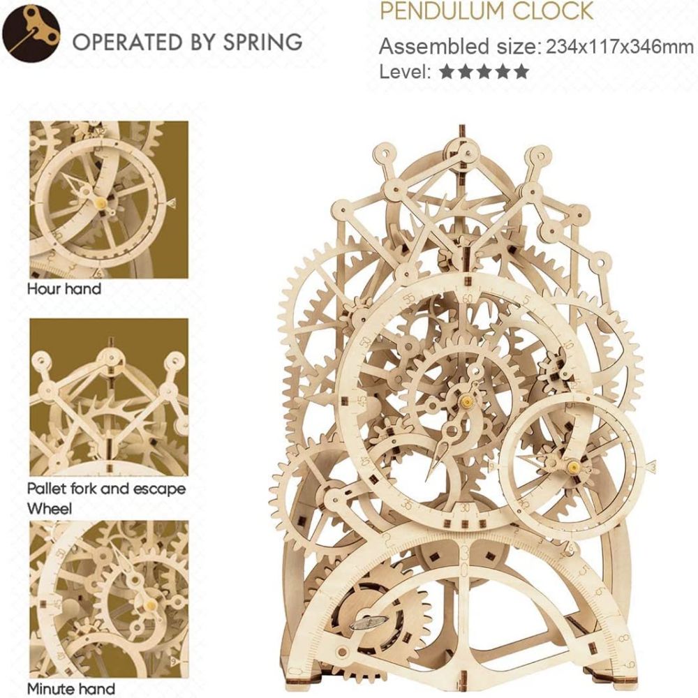 ROKR LK501 Pendulum Clock 3D Wooden Puzzle Kit, 170Pcs
