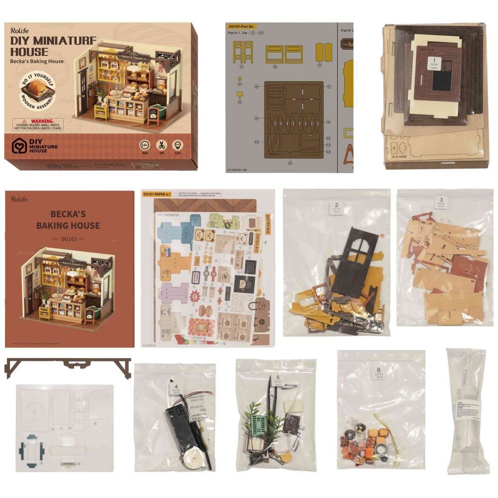 Rolife DG161 Becka's Baking House DIY Miniature Dollhouse Kit, 141pcs
