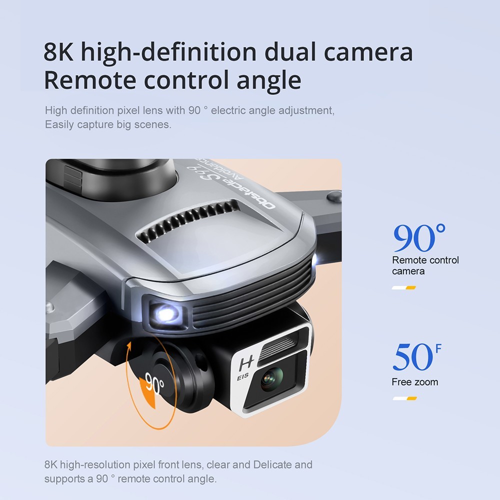 S99 Max RC Drone Dual 4K HD WiFi FPV 2.4GHz 4-Sided Obstacle Avoidance With Light 1 Battery - Grey