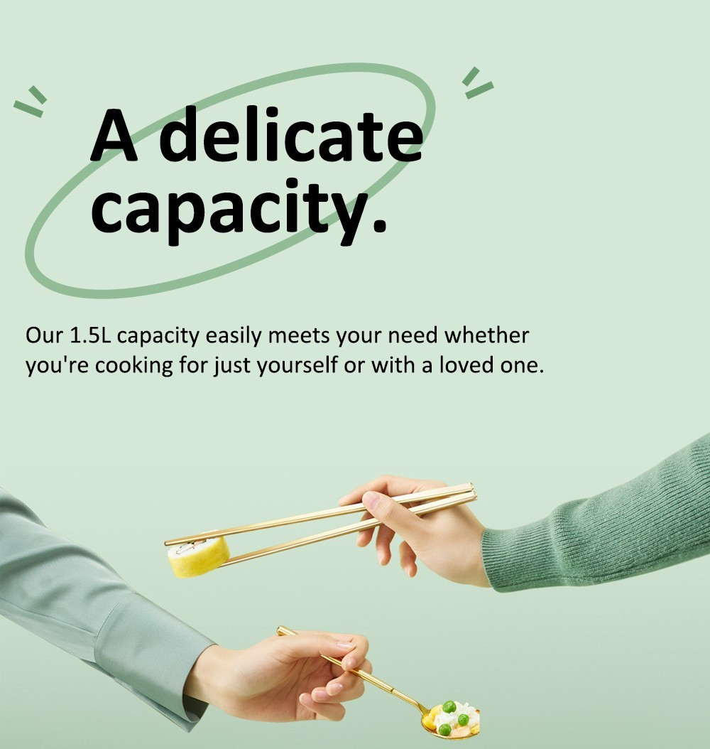 TOKIT Mini Rice Cooker, 1.5L Capacity for 1-3 People, Ceramic Coated Non-Stick Inner - Green