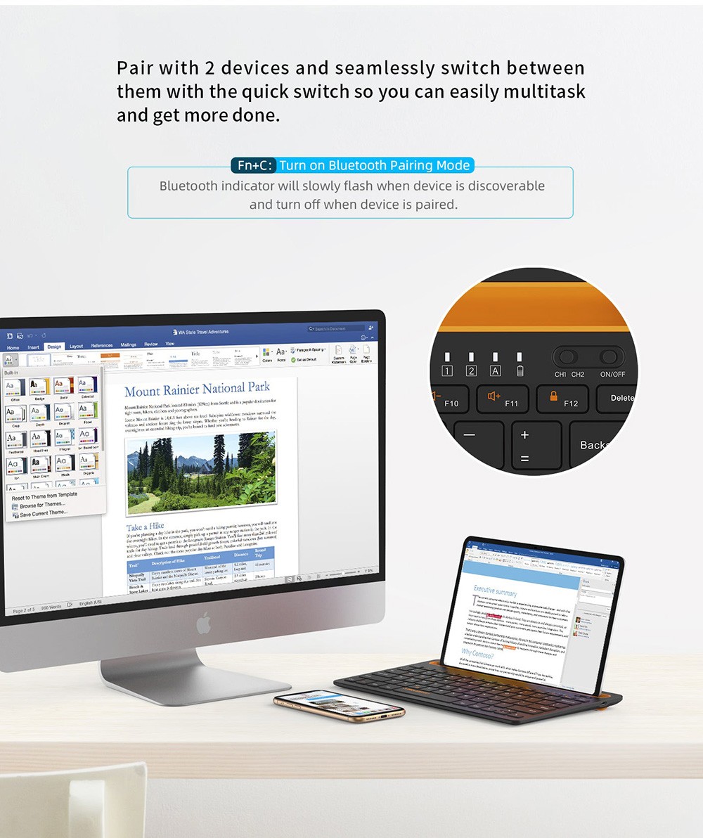 Teclast KS10 Bluetooth Tablet Keyboard with Stand Compatible with Windows, Android, and iOS Devices