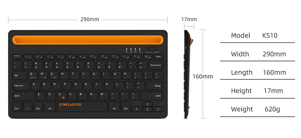 Teclast KS10 Bluetooth Tablet Keyboard with Stand Compatible with Windows, Android, and iOS Devices