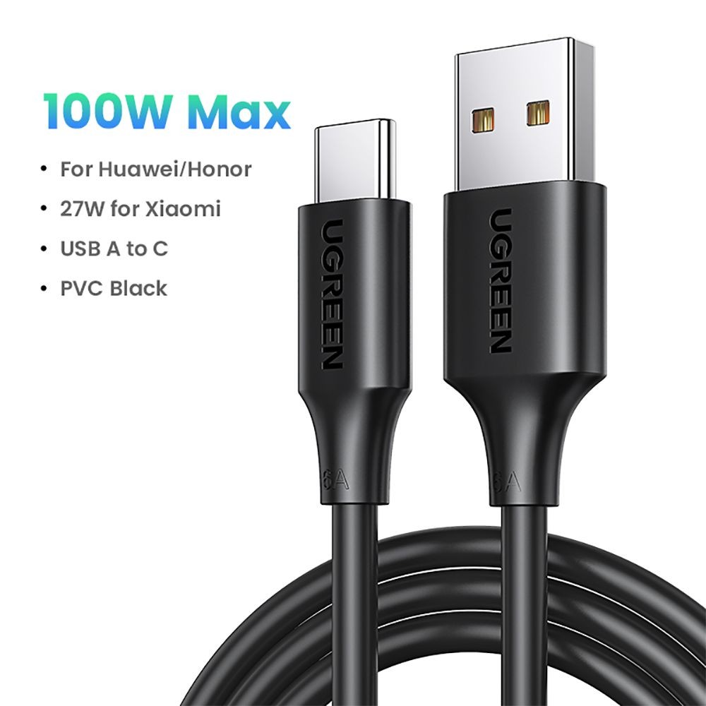 Ugreen 1m 6A 5A Type-C Cable Quick Charge 3.0 40W 66W 100W USB-C Charging Data Cable for Huawei, Honor, Xiaomi
