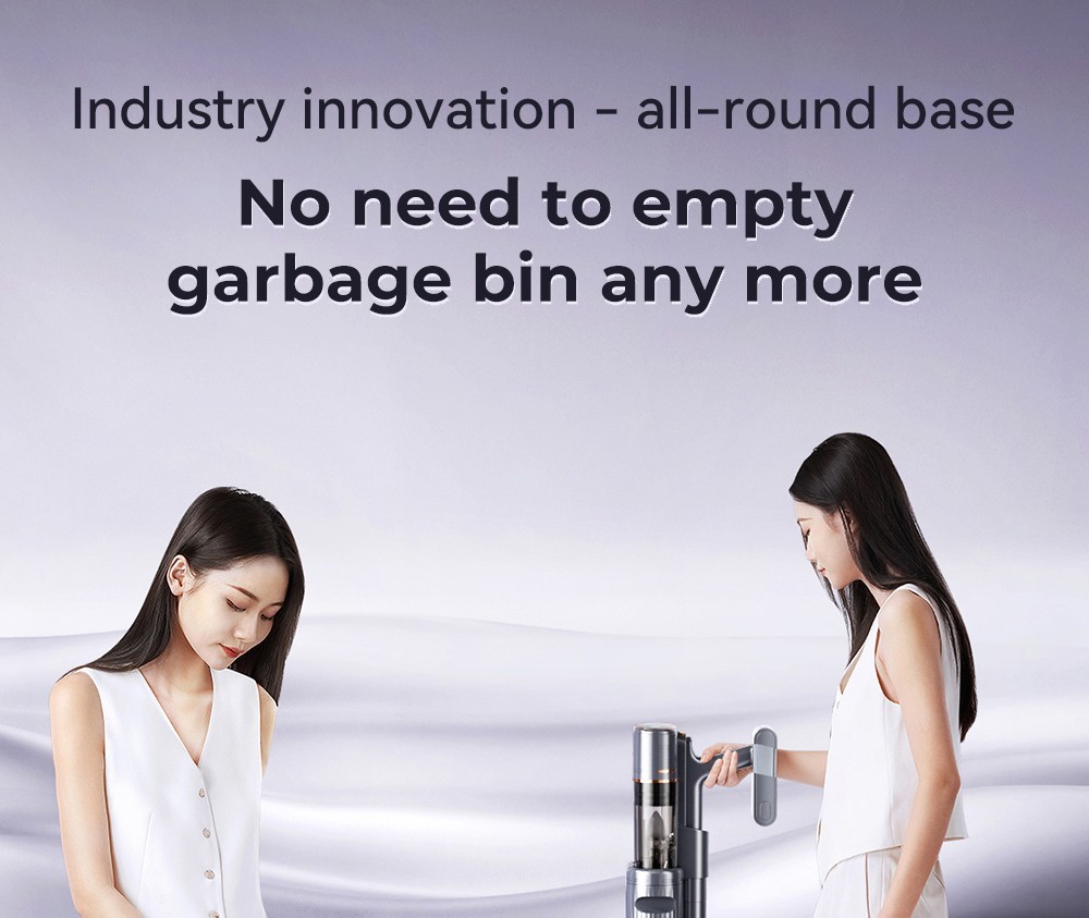 Uwant V100 Cordless Vacuum Cleaner with 4 in-1 All-round Base Station 200AW Suction Auto Power Adjust Double Dust Cup 4 Cleaning Modes Anti-Winding 2500mAh Battery 72 Mins Runtime LED Display - Grey