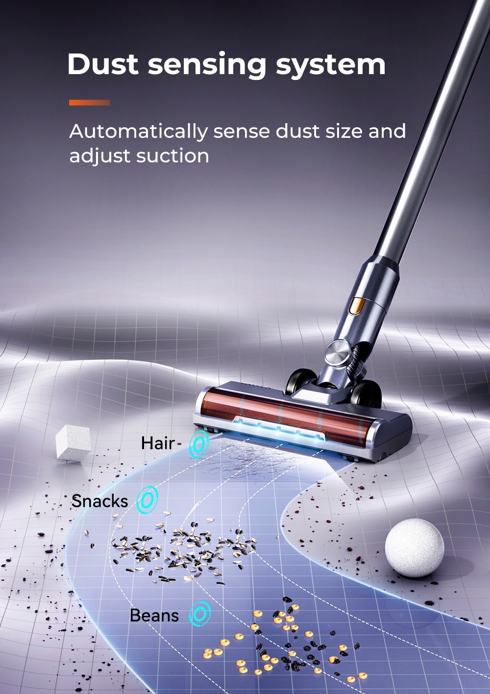 Uwant V100 Cordless Vacuum Cleaner with 4 in-1 All-round Base Station 200AW Suction Auto Power Adjust Double Dust Cup 4 Cleaning Modes Anti-Winding 2500mAh Battery 72 Mins Runtime LED Display - Grey