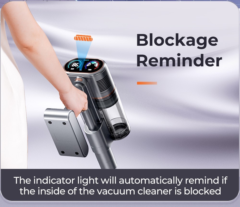 Uwant V100 Cordless Vacuum Cleaner with 4 in-1 All-round Base Station 200AW Suction Auto Power Adjust Double Dust Cup 4 Cleaning Modes Anti-Winding 2500mAh Battery 72 Mins Runtime LED Display - Grey