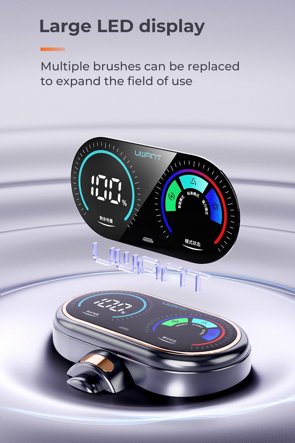 Uwant V100 Cordless Vacuum Cleaner with 4 in-1 All-round Base Station 200AW Suction Auto Power Adjust Double Dust Cup 4 Cleaning Modes Anti-Winding 2500mAh Battery 72 Mins Runtime LED Display - Grey