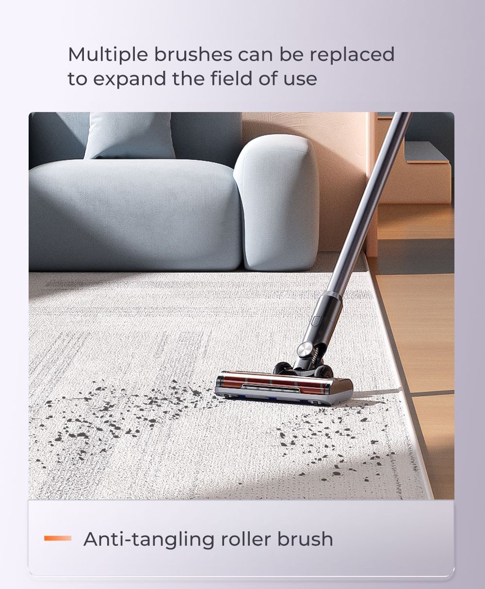 Uwant V100 Cordless Vacuum Cleaner with 4 in-1 All-round Base Station 200AW Suction Auto Power Adjust Double Dust Cup 4 Cleaning Modes Anti-Winding 2500mAh Battery 72 Mins Runtime LED Display - Grey