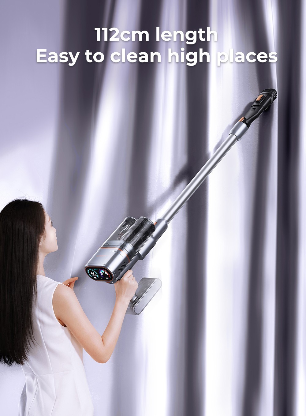 Uwant V100 Cordless Vacuum Cleaner with 4 in-1 All-round Base Station 200AW Suction Auto Power Adjust Double Dust Cup 4 Cleaning Modes Anti-Winding 2500mAh Battery 72 Mins Runtime LED Display - Grey