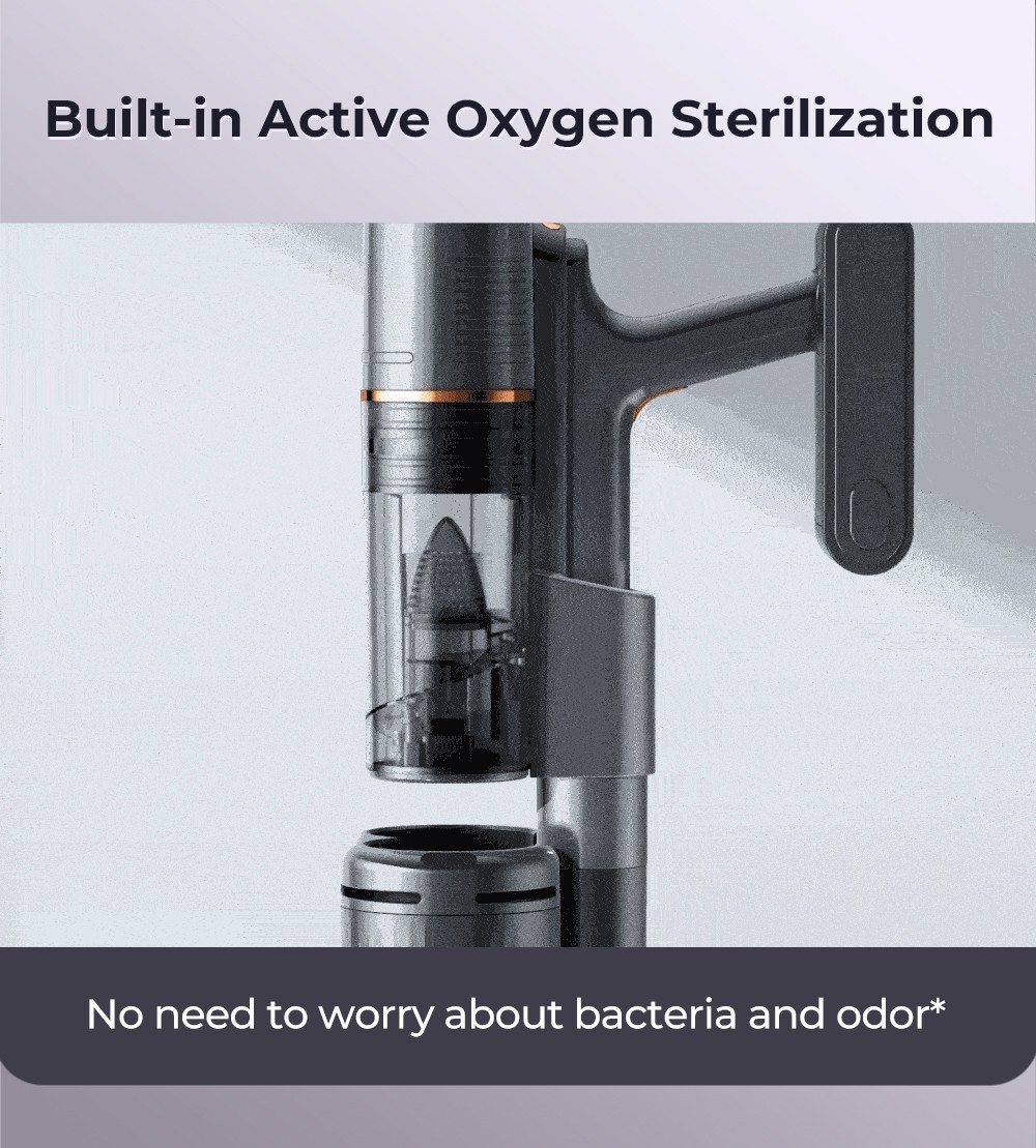 Uwant V100 Cordless Vacuum Cleaner with 4 in-1 All-round Base Station 200AW Suction Auto Power Adjust Double Dust Cup 4 Cleaning Modes Anti-Winding 2500mAh Battery 72 Mins Runtime LED Display - Grey