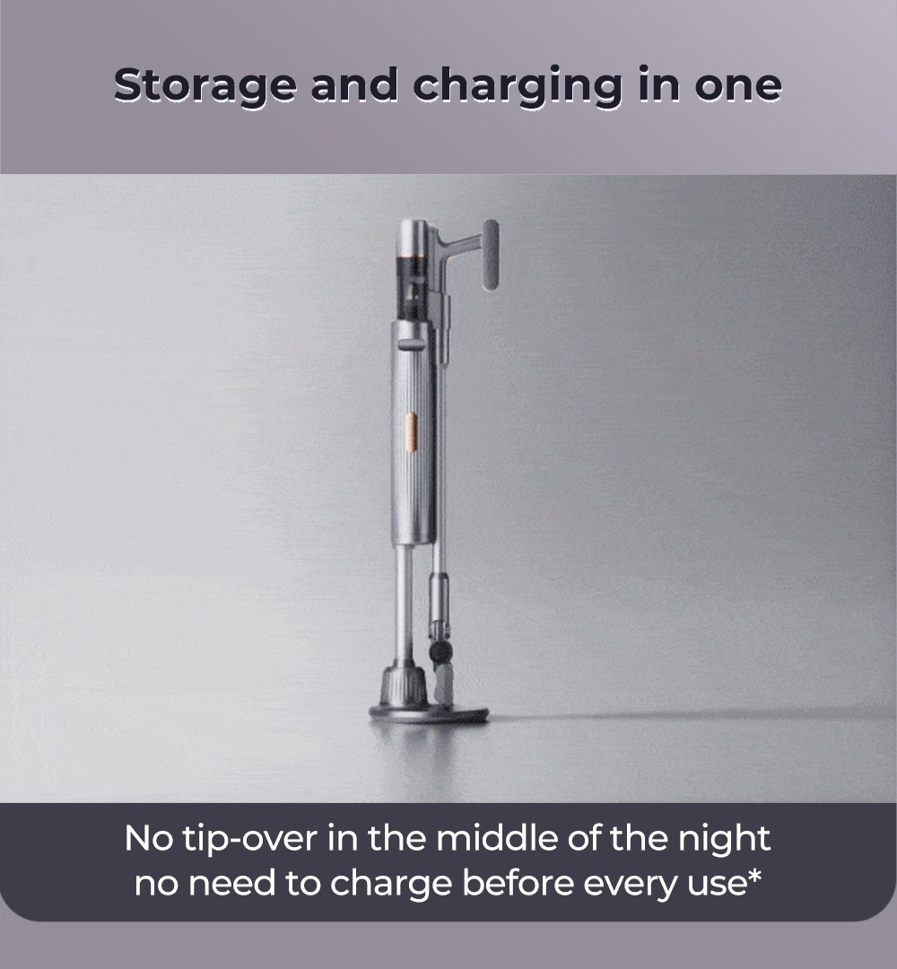 Uwant V100 Cordless Vacuum Cleaner with 4 in-1 All-round Base Station 200AW Suction Auto Power Adjust Double Dust Cup 4 Cleaning Modes Anti-Winding 2500mAh Battery 72 Mins Runtime LED Display - Grey