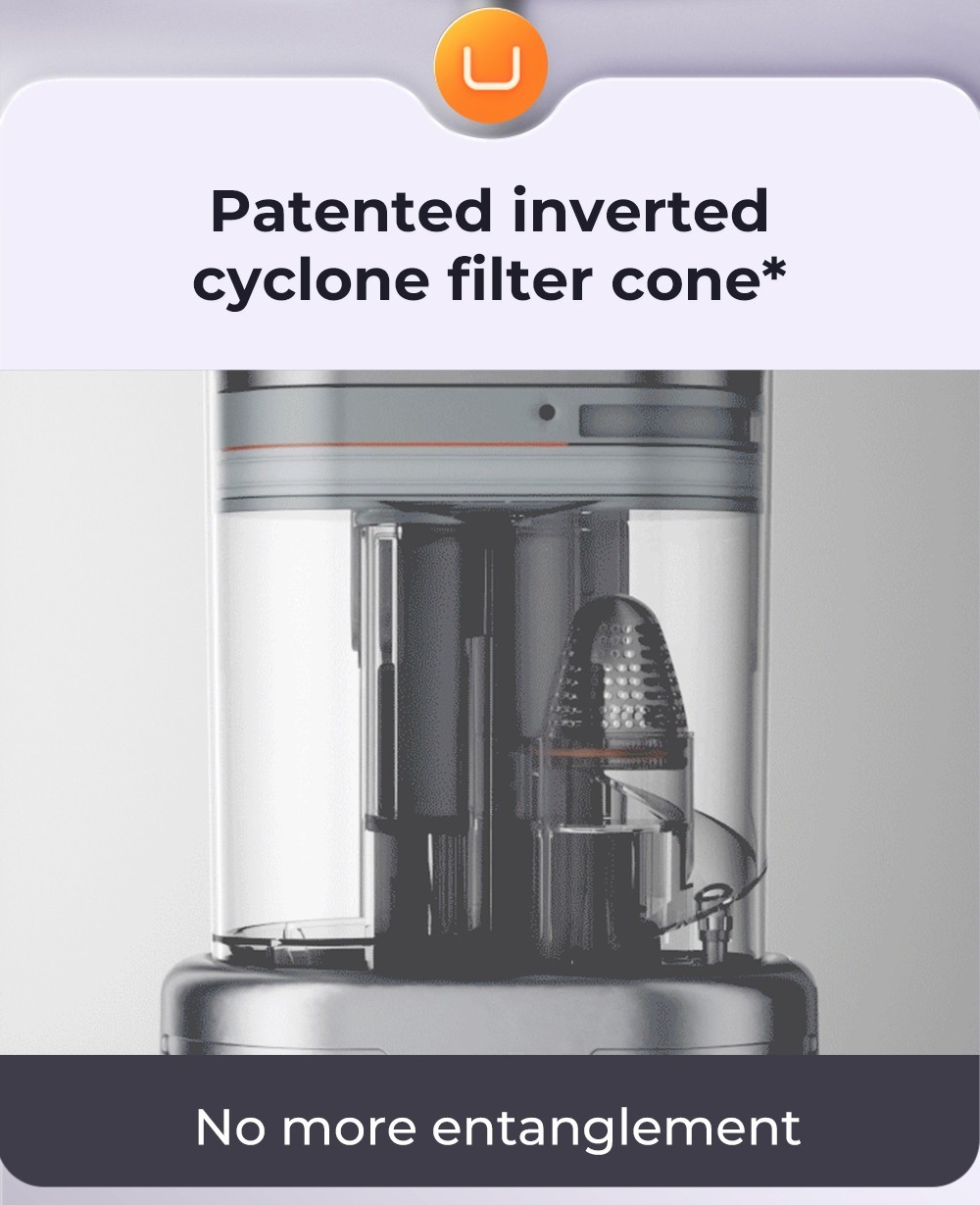 Uwant V100 Cordless Vacuum Cleaner with 4 in-1 All-round Base Station 200AW Suction Auto Power Adjust Double Dust Cup 4 Cleaning Modes Anti-Winding 2500mAh Battery 72 Mins Runtime LED Display - Grey