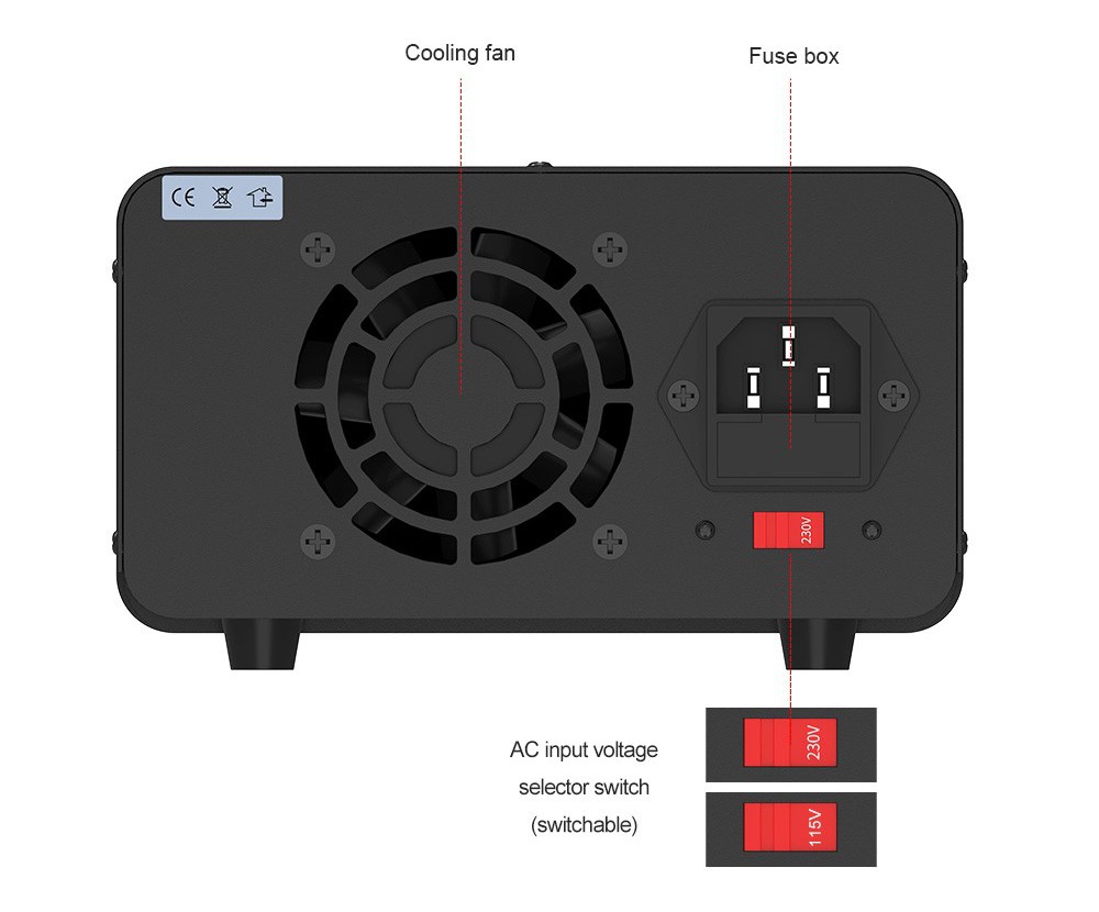 WANPTEK TPS3010 Adjustable Regulated DC Power Supply, 30V 10A, Encoder Adjustment, USB Type-C Fast Charge, 4-Digit Display, Low Noise, A/V Switching, Cooling Fan Black - EU Plug