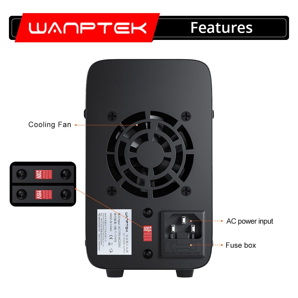 WANPTEK WPS3010 Programmable Regulated DC Power Supply, 30V 10A, Encoder Adjustment, USB Fast Charge, Intelligent Temperature Control, 4-Digit Display, Low Ripple, Low Noise Black - EU Plug