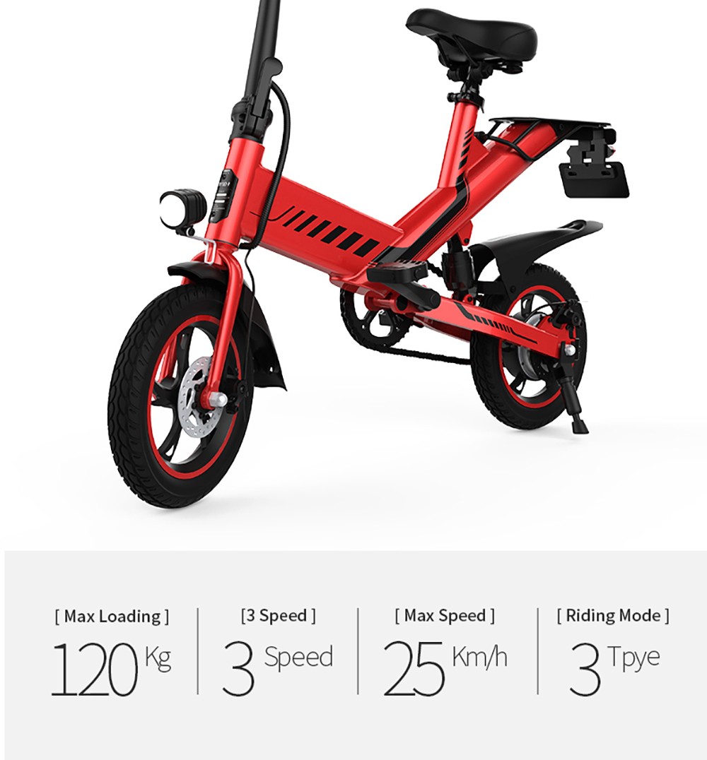 Y1S Electric Bike 12 inch Tire 250W Brushless Motor (Peak 350W), 25km/h Max Speed, 36V 10.4Ah lítiová batéria s dojazdom 45 km - čierna