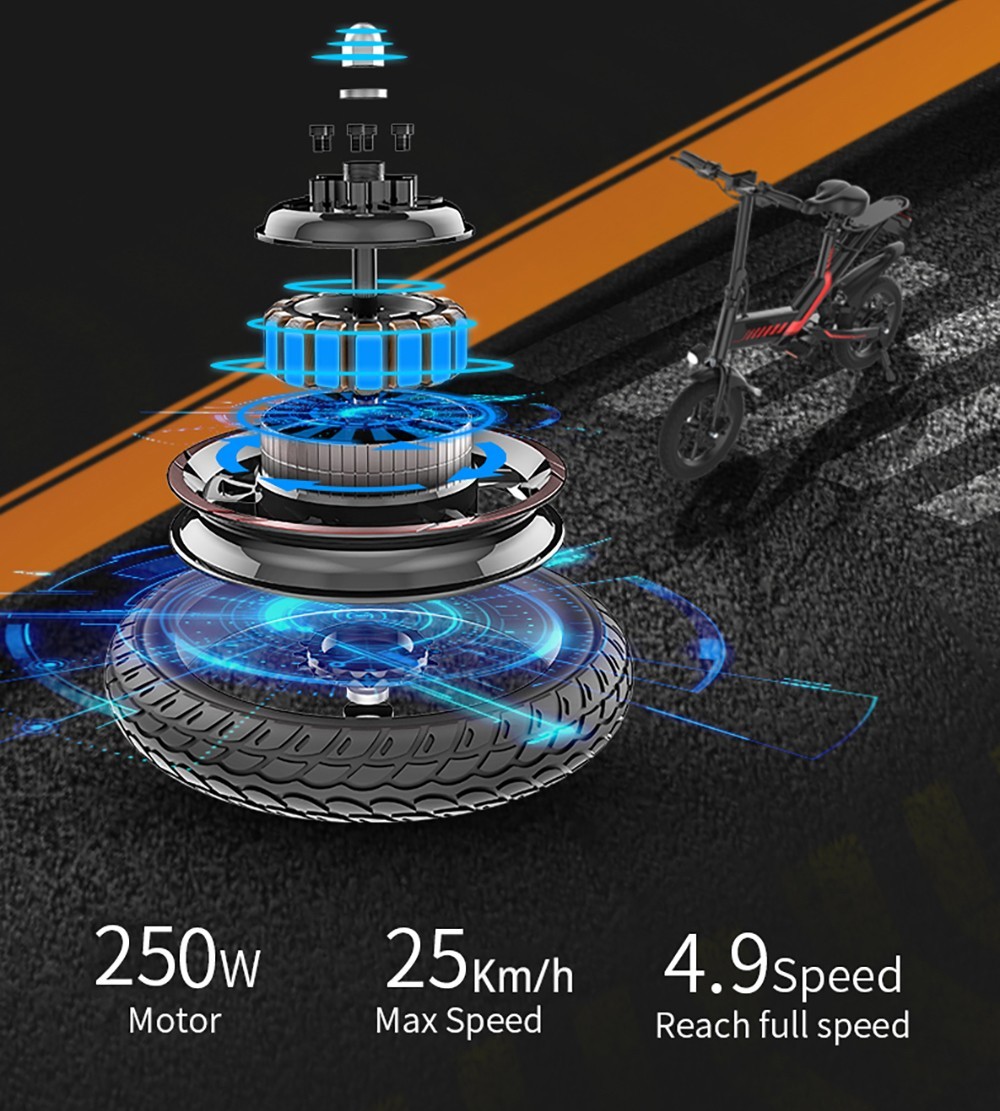 Y1S Electric Bike 12 inch Tire 250W Brushless Motor (Peak 350W), 25km/h Max Speed, 36V 10.4Ah lítiová batéria s dojazdom 45 km - čierna