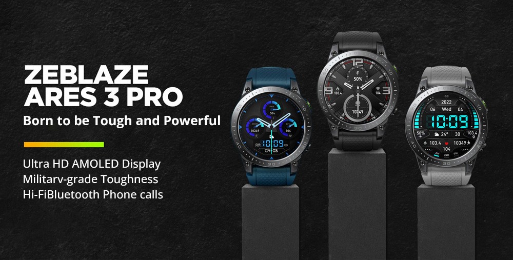 Zeblaze Ares 3 Pro Voice Calling Smartwatch 1.43in Ultra HD AMOLED Display Heart Rate SpO2 Blood Pressure Monitor - Blue