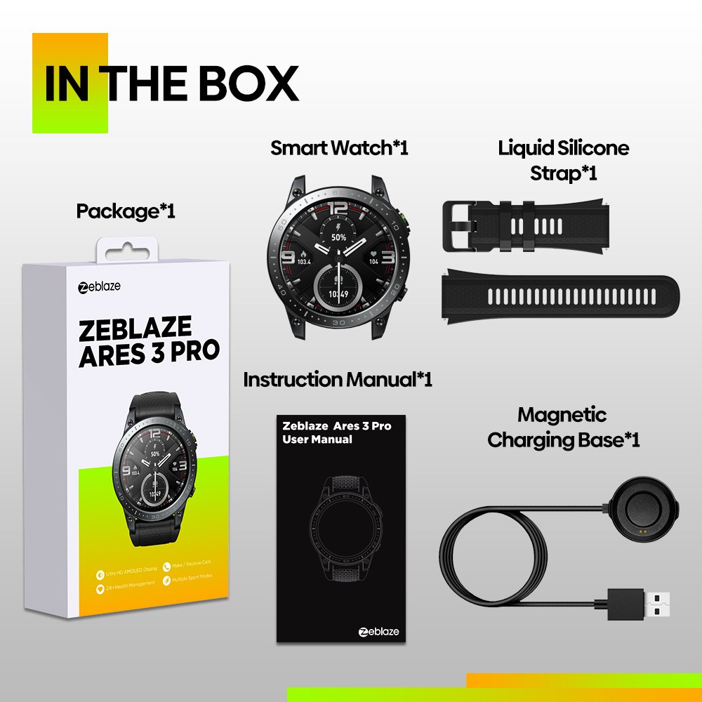 Zeblaze Ares 3 Pro Voice Calling Smartwatch 1.43in Ultra HD AMOLED Display Heart Rate SpO2 Blood Pressure Monitor - Blue