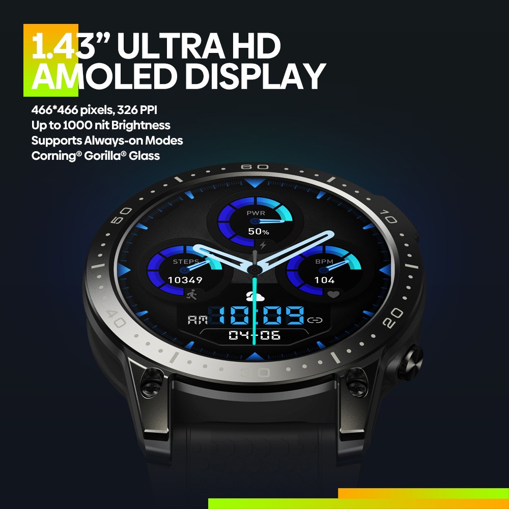 Zeblaze Ares 3 Pro Voice Calling Smartwatch 1.43in Ultra HD AMOLED Display Heart Rate SpO2 Blood Pressure Monitor - Blue