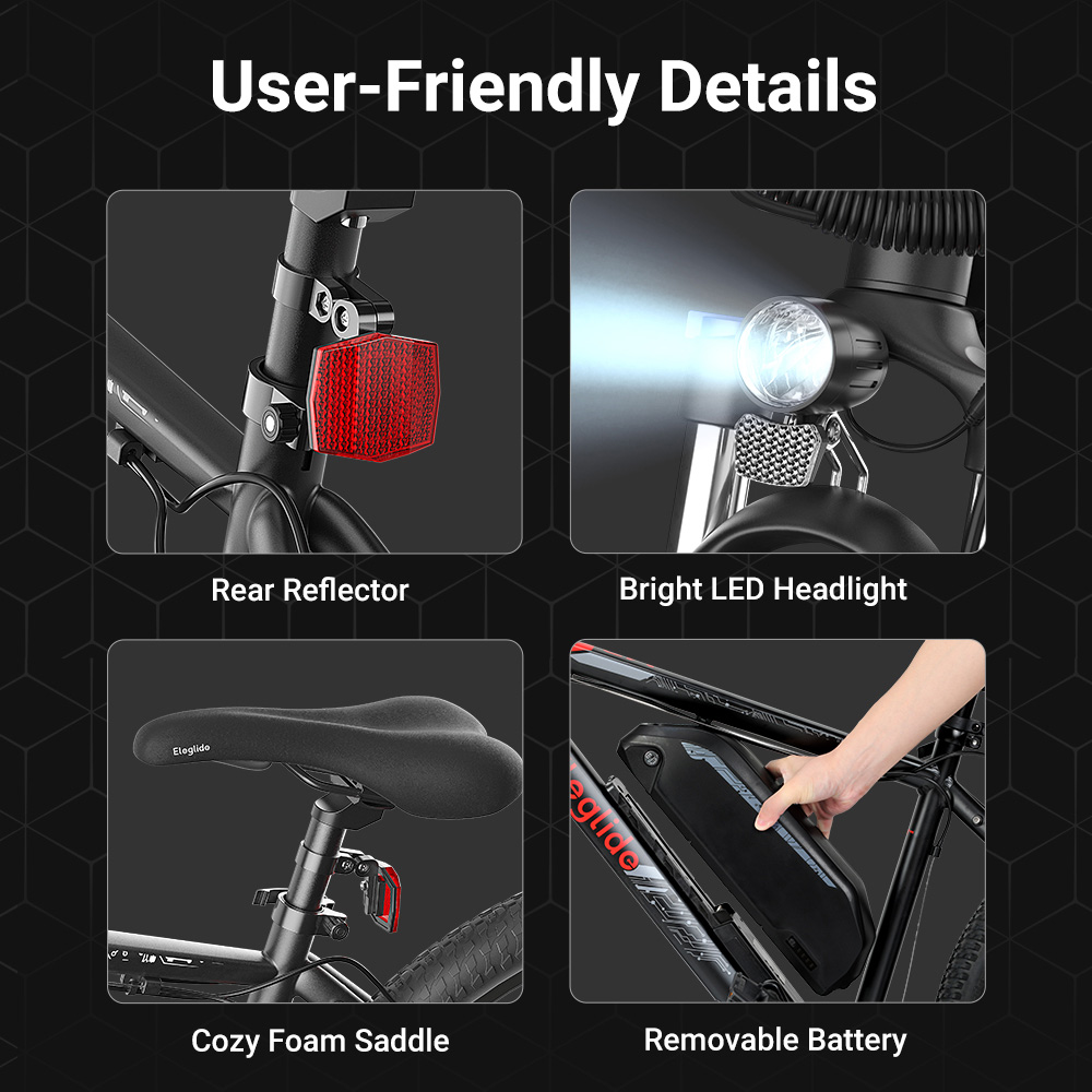 2PCS Eleglide M2 Electric Bike 27.5 inch Pneumatic Rubber Tire 250W Motor 25km/h Speed 36V 15Ah Battery 125km Range 120kg Load Shimano 24-Speed Gear Hydraulic Disc Brakes with APP Control Electric Bicycle