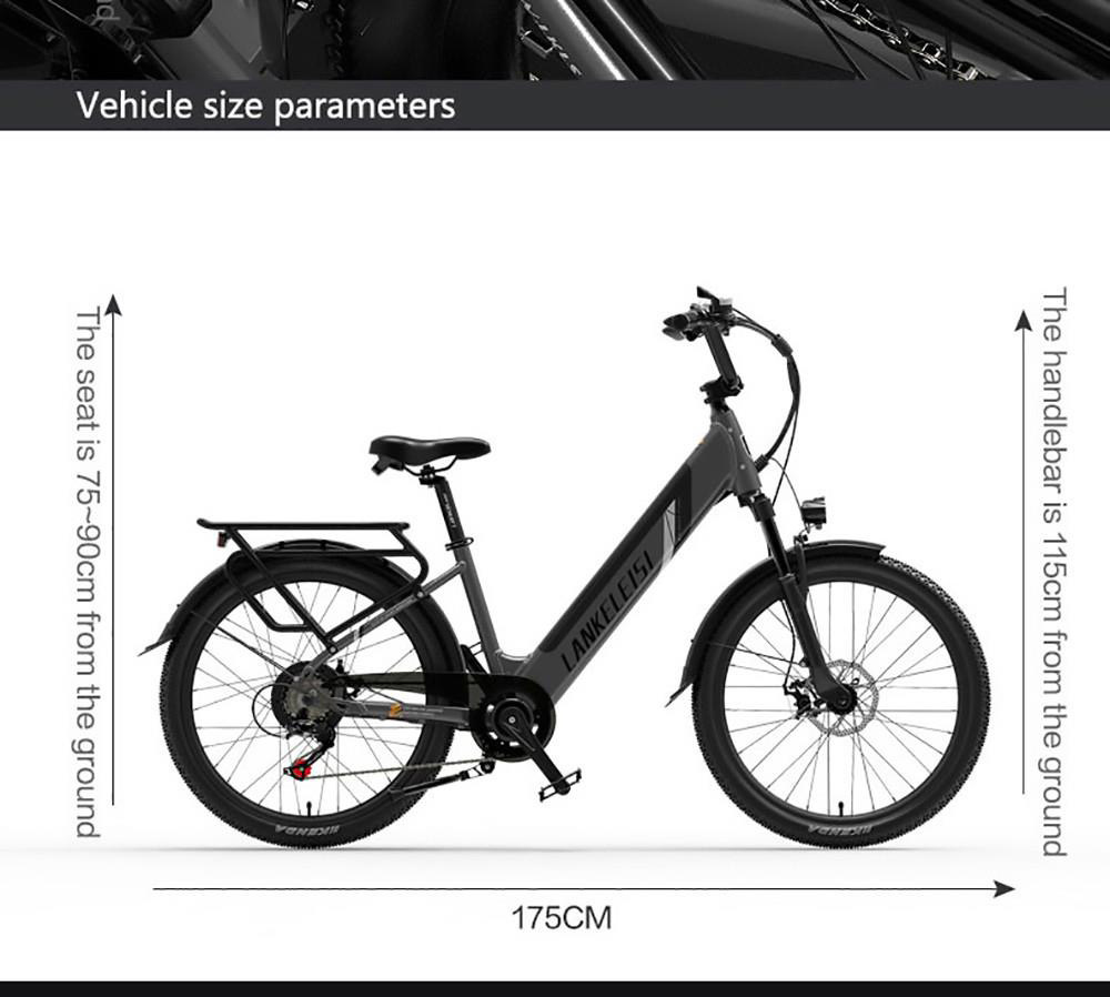 LANKELEISI ES500PRO Electric Bike 500W Motor 48V 14.5Ah Battery 24'' Tire 32km/h Max Speed Shimano 7 Speed Gear - Grey