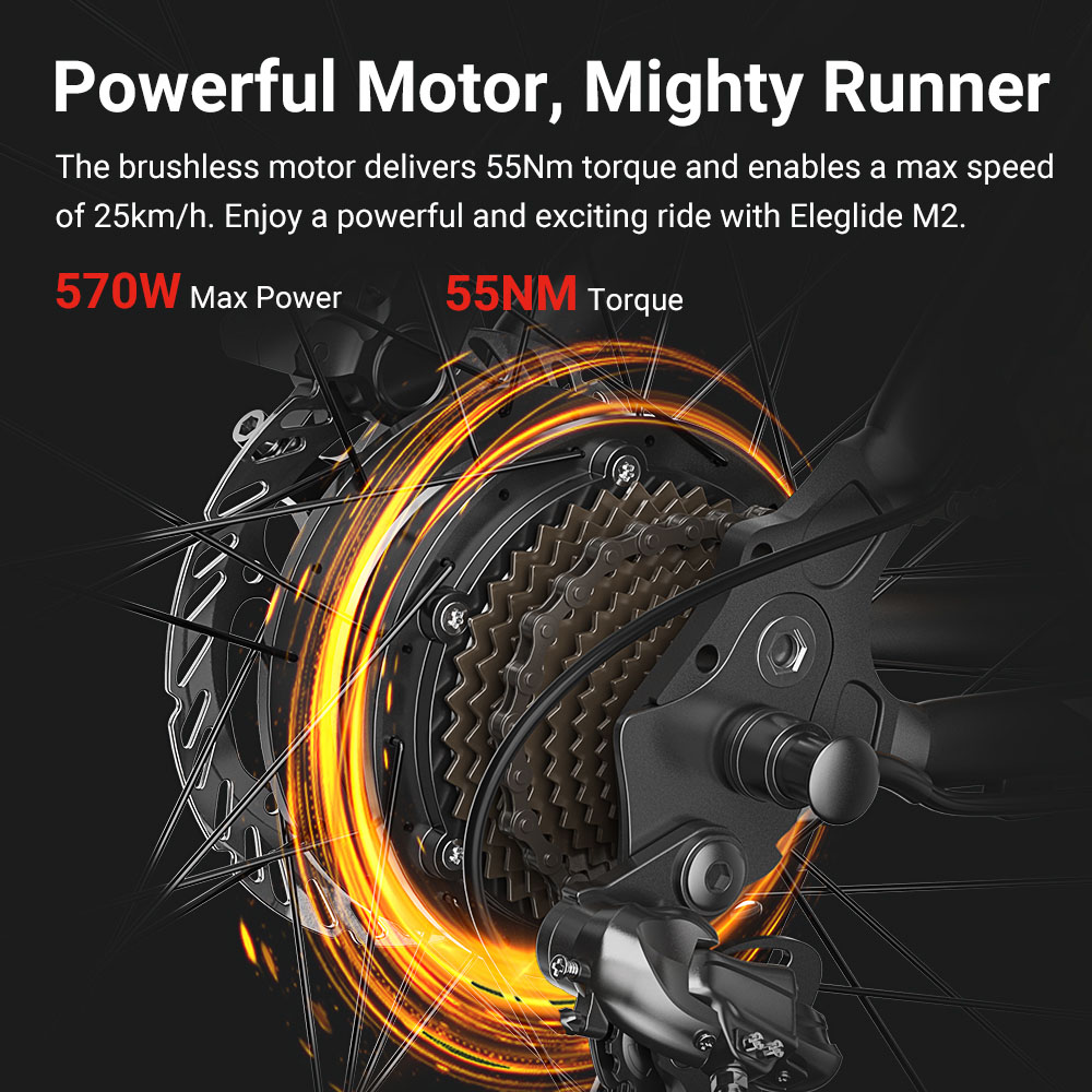 2PCS Eleglide M2 Electric Bike 27.5 inch Pneumatic Rubber Tire 250W Motor 25km/h Speed 36V 15Ah Battery 125km Range 120kg Load Shimano 24-Speed Gear Hydraulic Disc Brakes with APP Control Electric Bicycle