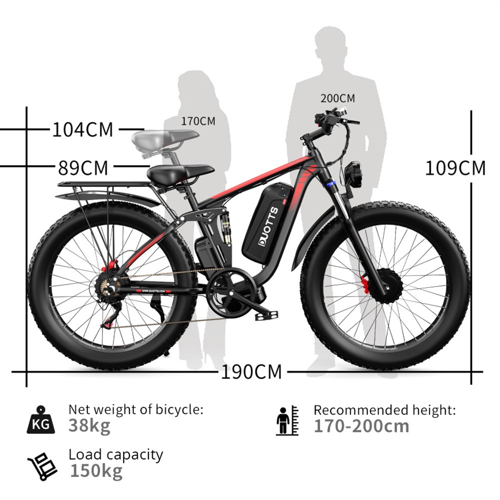 DUOTTS S26 Electric Bike 26 inch 50km/h 48V 19.2Ah 750W Dual Motor