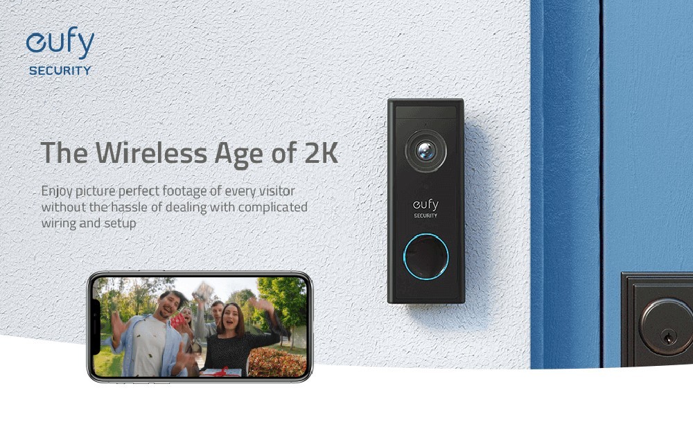eufy S220 Video Doorbell Kit, 2K HD rozlíšenie, detekcia človeka, 2-cestný zvuk, 180-dňová životnosť batérie, bez mesačného poplatku