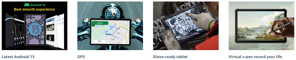 OUKITEL RT5 Rugged Android 13 Tablet, 10.1 Inch 1920x1200 FHD, MTK MT8788 Octa Core 2.0GHz, 14GB RAM 256GB ROM, 16MP Front&Rear Camera, Dual 4G SIM, GPS/GALILEO/GLONASS, Wi-Fi BT TF, 11000mAh Battery 33W Fast Charging, Water/Dust/Shock-proof - Black