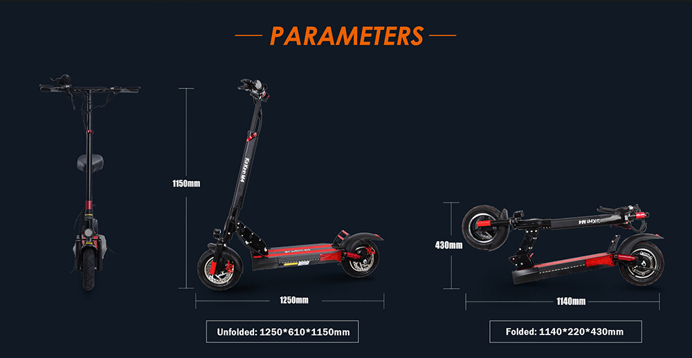 KugooKirin M4 Folding Electric Off Road Scooter 10 Inch Pneumatic Tires 500W Brushless 12.5Ah Battery Motor 3 Speed Modes Dual Disc Brake Max Speed 45KM/h LED Display 45KM Long Range with Seat - Black