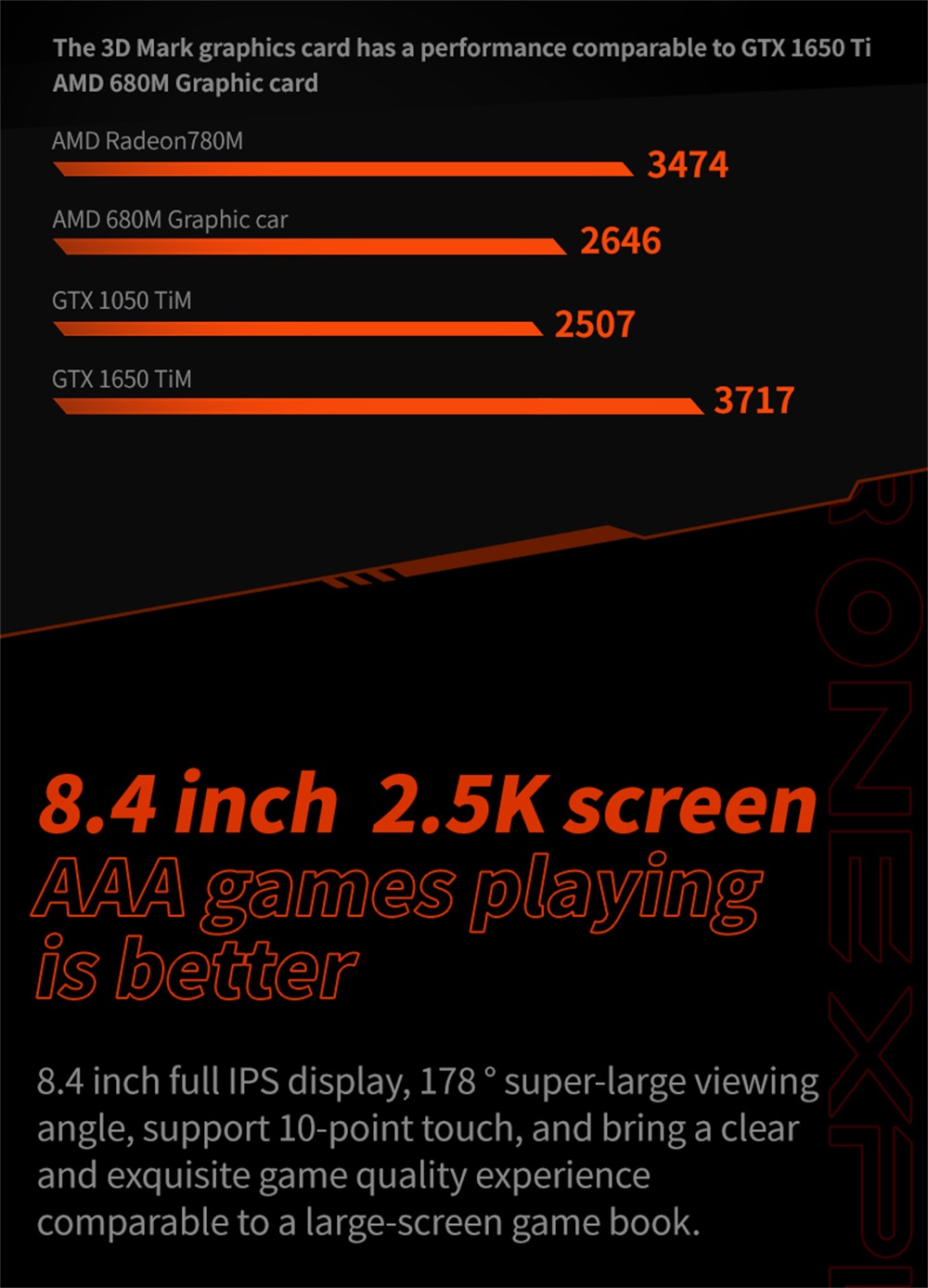 One Netbook OneXPlayer 2 Pro 5 in 1 Handheld Gaming PC 8.4'' 2K IPS Screen AMD Ryzen 7 7840U 32GB LPDDR5 RAM 1TB M.2 Windows 11 EU - Black