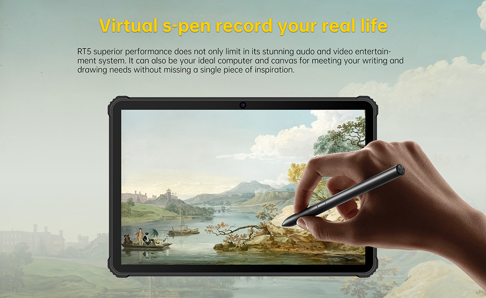 OUKITEL RT5 Rugged Android 13 Tablet, 10.1 Inch 1920x1200 FHD, MTK MT8788 Octa Core 2.0GHz, 14GB RAM 256GB ROM, 16MP Front&Rear Camera, Dual 4G SIM, GPS/GALILEO/GLONASS, Wi-Fi BT TF, 11000mAh Battery 33W Fast Charging, Water/Dust/Shock-proof - Black