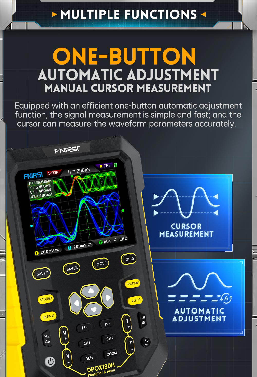 FNIRSI DPOX180H Digital Phosphor Oscilloscope EU Plug Yellow