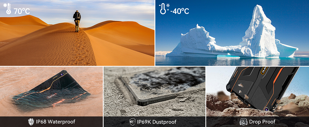 OUKITEL RT5 Rugged Android 13 Tablet, 10.1 Inch 1920x1200 FHD, MTK MT8788 Octa Core 2.0GHz, 14GB RAM 256GB ROM, 16MP Front&Rear Camera, Dual 4G SIM, GPS/GALILEO/GLONASS, Wi-Fi BT TF, 11000mAh Battery 33W Fast Charging, Water/Dust/Shock-proof - Black