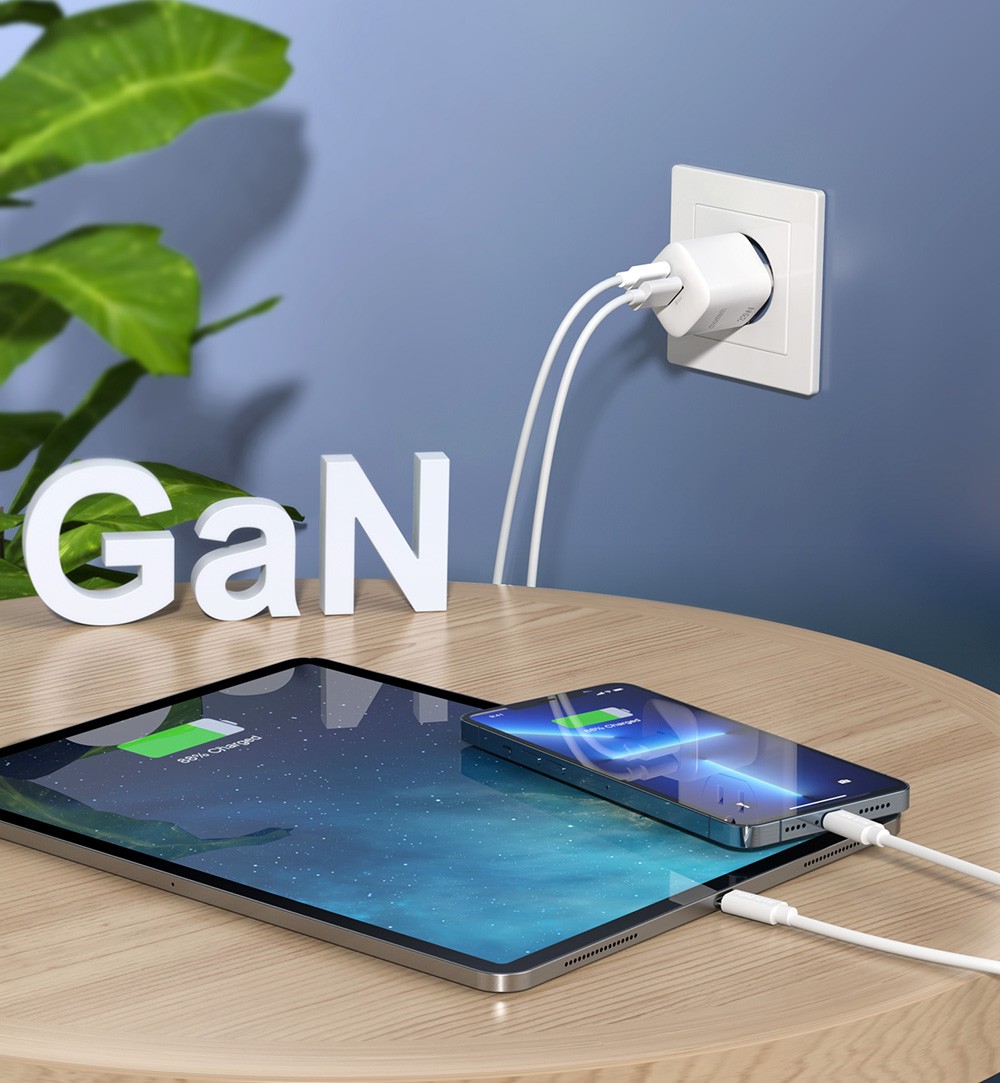 Choetech 33W Dual Ports Wall Charger for Computer, Tablet, Phone, USB Type C + USB Type A Ports, EU - White