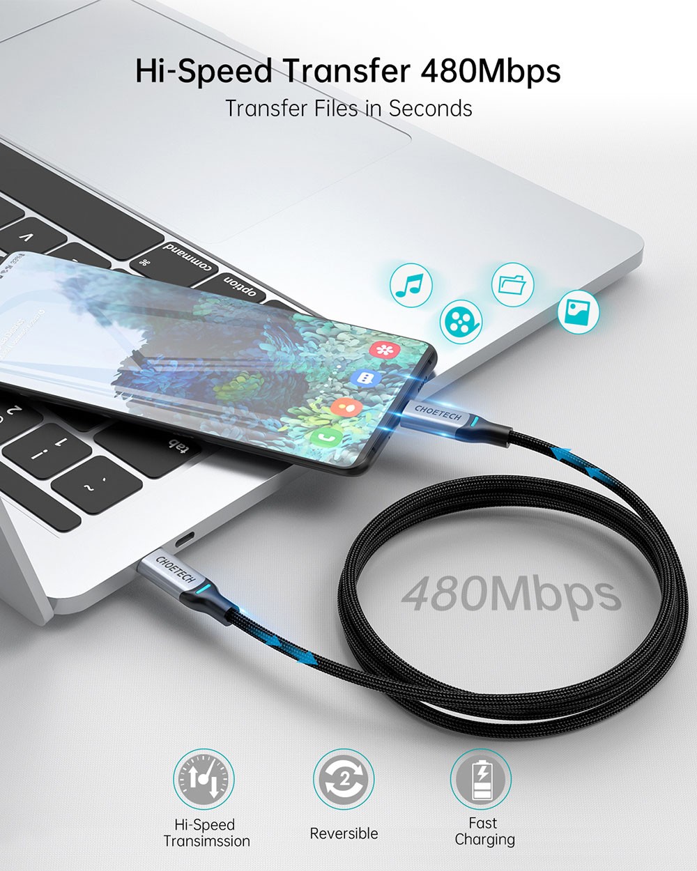 Choetech XCC-1002 100W Type-C to C Cable, Up to 480Mbps Data Transmission
