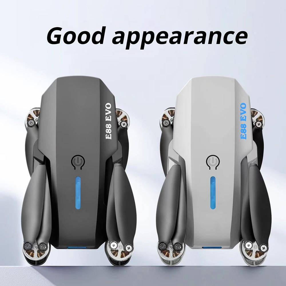E88 EVO Brushless Motor Drone with Dual Cameras, 2.4GHz, 2.4G WIFI, Optical Flow Positioning, 2 Batteries, Grey